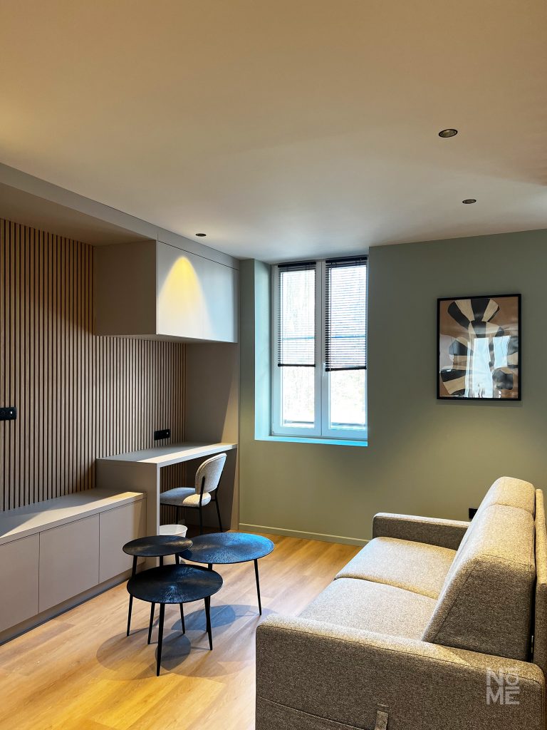 Salon lumineux avec décoration contemporaine dans un appartement rénové en Alsace
